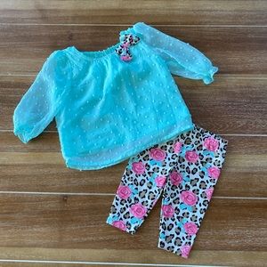 Healthtex teal, rose and leopard 2-piece set